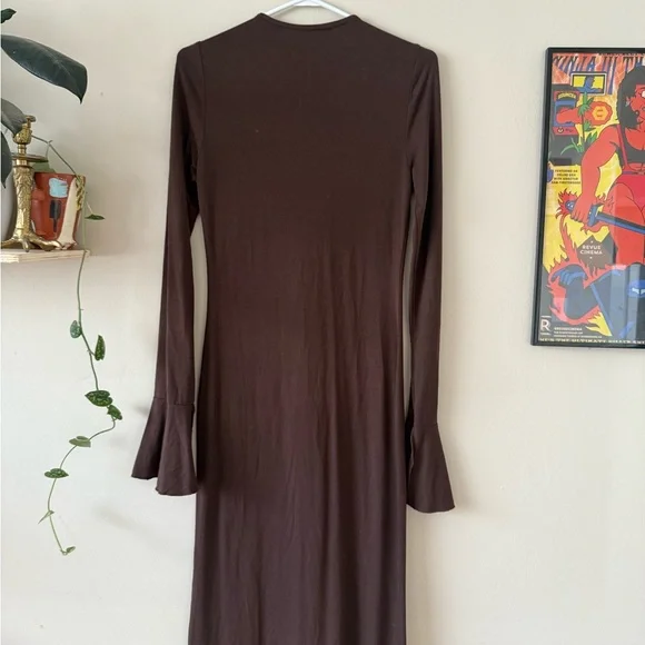 Reformation Chocolate Long Sleeve Ruffle Dress - Picture 2 of 2